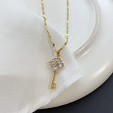 Korean Style Crystal Zircon Key Pendant Necklace