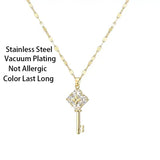 Korean Style Crystal Zircon Key Pendant Necklace